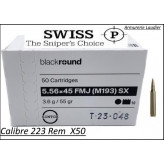 Cartouches SWISS Munitions Blackround calibre 223 rem FMJ blindées SX par 50 cartouches Syntox poids 55 grains -Promotion-Ref 223-swiss-50