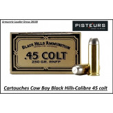 Cartouches Black Hills-calibre-45-colt-COW-BOY-plomb-250 grains-RNFP-Boite de 50-Pour armes anciennes-Ref blackhills-45-colt