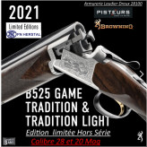 Superposé Browning  B525 Game Light Tradition LUXE Calibre 20 magnum Hors Série Limitée Canons 71cm noyer grade 5/6-Ref 018256604-FN