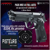 Pistolet  Beretta M92 A1 FULL AUTO et SEMI AUTO Umarex air C02 Calibre 4,5mm-Full métal Blow Back-18 coups+ PACK billes et C02 mallette cibles- Promo-Ref 34353
