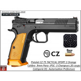 Pistolet CZ 75 Tactical sport 2 orange Calibre 9 Para Semi automatique-Catégorie B1-Promotion-Autorisation-Préfectorale-B1-Ref 786415