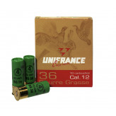 Cartouches de chasse UNIFRANCE SUPER 36.Bourres grasses - Cal 12/70 - Plombs n° 4,5,7,8,9  (36g)