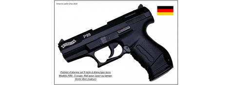 Pistolet-alarme -Umarex-Walther- P99-blanc et gaz lacry- Cal. 9 mm blanc-Ref 1028