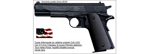 Pistolet Umarex COLT Government 1911 A1-Cal 4,5m/m-8 coups-BRONZE noir-Ref 14218