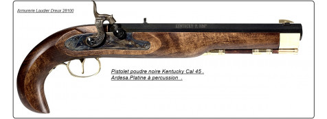 Pistolet- Kentucky -Cal. 45 Percussion- Crosse hêtre-Canon 254 mm à 8 rayures- Finition bleuie sur platine-Ref 14431