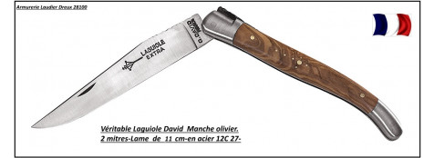 Couteau-Laguiole-Genes David Artisan Français-Arbalète-de poche-Manche en Olivier-Lame 12cg27-Long: 11 cm-R 15500-3311bel