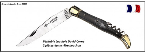 Couteau-Laguiole-David-Artisan Français-de poche-Manche en Corne+ Tire bouchon-Lame 12cg27-Long: 12 cm-R 15502-6832bel