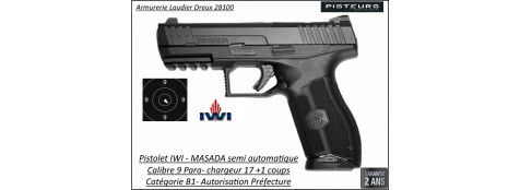 Pistolet IWI MASADA Calibre 9 Para 17 coups rail picatini +MOS-Catégorie B1-Promotion-Autorisation-Préfectorale-B1-Ref massada