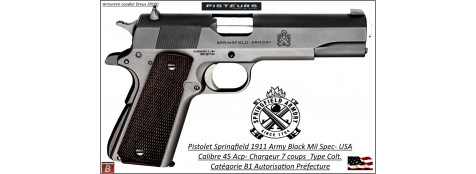 Pistolet SPRINGFIELD ARMORY MIL-SPEC USA Calibre 45 ACP 1911 Army canon 5"Semi automatique-Catégorie B1-Promotion -Autorisation Préfectorale-Ref 7014902