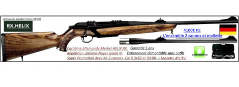 Carabine Merkel  RX Helix Black noyer grade IV Linéaire Calibre 9.3x62-PROMOTION- Kit avec  Merkel-2 CANONS -et Mallette+canon-supplémentaire-cal 30-06 GRATUITS-Ref 21228 bis 