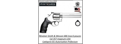 Révolver Smith et Wesson 686 Calibre 357-magnum inox Canon 6-pouces -Catégorie B1-Autorisation-Préfecture-PROMOTION -Ref 765325