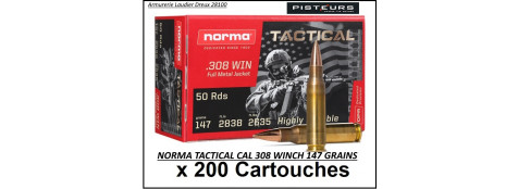 Cartouches calibre 308 winch NORMA TACTICAL  (7.62x51) poids147 grains FMJ blindées par 200 cartouches-Promotion-Ref 308-norma-200
