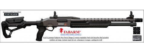 Fusil pompe Fabarm SDASS Pro Forces Stage2 Calibre 12 Magnum-Canon-rayé-61 cm-4+1 coups-Oeilleton micrometrique-Crosse-composite-Frein de bouche-Promotion-Ref FA1970