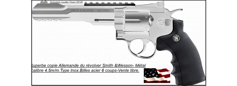 Revolver-Smith &Wesson-Umarex-CO2 Cal. 4,5 mm-couleur inox  Barillet 6 coups-Billes métal  Métallique- Promotion-Ref 17288