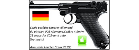 Pistolet-P08 -Cal-4.5mm-CO2-Billes d'acier 21 coups-Ref 19882