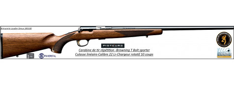 Carabine Browning T bolt sporter threaded répétition calibre 22 Lr-crosse bois-chargeur 10 coups-Promotion-Ref FN-025199202