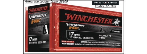 Cartouches Winchester  Calibre 17 HMR 20 Grains super X-Pointes creuses-Boites de 50-Ref 21082