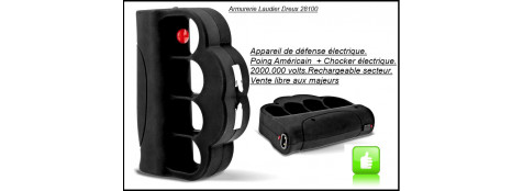 Appareil défense électrique Poing Américain+ chocker 2 000 000 volts- Rechargeable sur secteur+ lampe -Ref 21094-30244