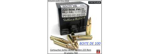 Cartouches 223 Rem Sellier Bellot  FMJ Blindées Par 100 poids 3.6gr/ 55 grs-Promotion-Ref 763778