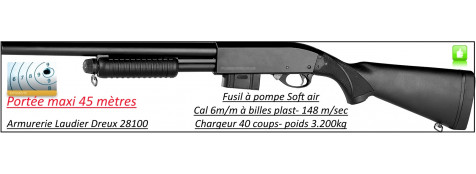 Fusil-pompe-répétition-Shot Gun-Swiss arms- ressort-tout métal- Cal. 6 mm- Chargeur 40 billes-Ref 23237