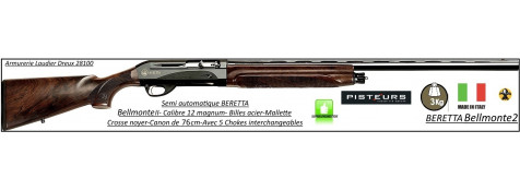 Fusil Beretta Bellmonte II Calibre 12 magnum semi automatique système inertie 3 coups Crosse noyer -- 5 Mobilchokes-Canon 76 cm-Mallette-Promotion-Ref 23784