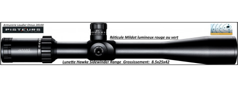 Lunette Hawke Optics Sidewinder  Range Tactical 8,5x25x42 -Multi Réticules lumineux -rouge ou vert-Mil Dot-Promotion-Ref 23827