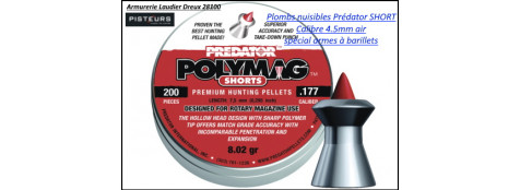 Plombs air comprimé Prédator POLYMAG Short Calibre 4,50 m/m Tête pointe rouge polymère Poids 0.52 gramme Boite de 200-Ref 24281