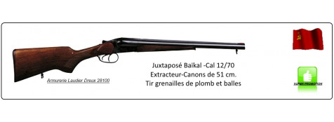 Juxtaposé Baïkal IZH 43 -Cal 12/70-Canons de 51 cm-Tir grenailles  et balles-Ref 24407
