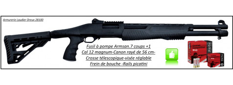 Fusil à pompe- Armsan-RS X2- Bronzé -Cal. 12 Magnum-Crosse Synthétique télescopique-Canon rayé 56 cm-Frein de bouche-"Promotion"-Ref 24471
