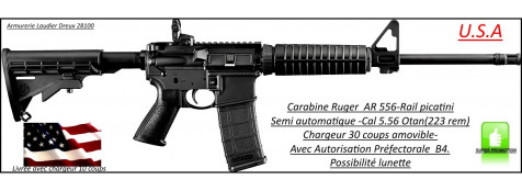 Carabine Ruger AR 556 Semi automatique U.S.A Calibre 5.56 Otan- Tir TAR-Catégorie B4-Ref 24612