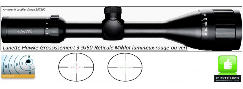 Lunette Hawke Optics Vantage GC 3-9x50-AO-Réticule-Mil Dot-lumineux-vert-rouge -Promotion-Ref 25500