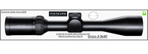 Lunette -Hawke Optics- Endurance -LER-3x9x40-Réticule lumineux- rouge-Slug Gun-SR-Ref 28340