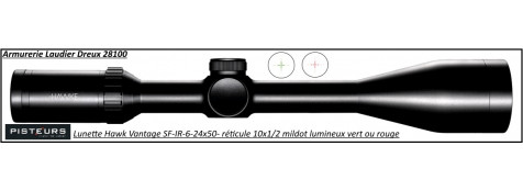 Lunette -Hawke Optics-6x24x50-Vantage-SF-Réticule-1/2-Mil Dot-lumineux-vert-rouge-Promotion-Ref 28745