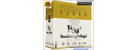 Cartouches-BASCHIERI-&-PELLAGRI- F2-Classic-Fiber-Cal 20/70-Bourre-Grasse-30gr-Numéros-4-5-6-7-8-9-10-11-Boites de 25