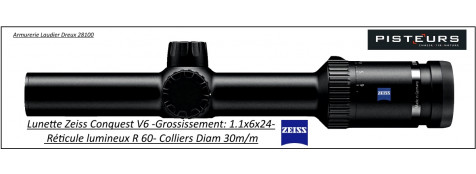Lunettes-Zeiss-Conquest-V6-Réticule-R60-Lumineux -grossissement -1.1x6x24-ou-2-12x50-ou-2,5-15x56 -colliers- ou -Rail-ZM-Avec-ASV-ou-sans-Allemandes-Promotion