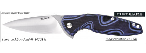 Couteau fermant RUIKE p105q bleu manche G10 lame 9,20cm-Ref 31393