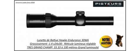 Lunette Battue1-4x24 Hawke Optics Endurance30-WA-IR  Réticule lumineux grand champ- 33,30m à 100 mètres -Ref 32702