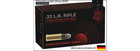 Cartouches GECO  22 Lr LRN Allemandes Entrainement  pour  carabines de tir et pistolets Par 50-Ref 33984