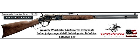 Carabine WINCHESTER Sporter 1873 Calibre 45 Colt Octogonal Authentique -boitier-Acier -jaspé- noyer grade 5- Ref 35551