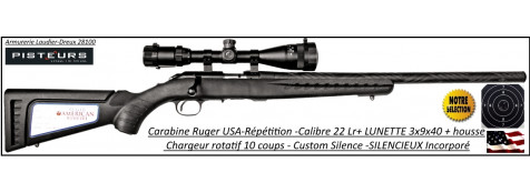Carabine Ruger Calibre 22 Lr Américan Rimfire CUSTOM SILENCE Répétition+ lunette+housse -Promotion-Ref 37799