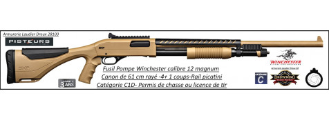 Fusil pompe Winchester SXP XTREM Dark rifled Calibre 12 Magnum + visée et rail picatini Crosse composite busc réglable Canon rayé 61cm 4+1 coups-Promotion-Ref 38132