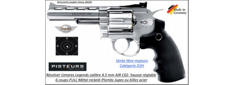Revolver Umarex S40 LEGENDS  Air CO2 Calibre 4,5 mm nickelé Barillet 6 coups plombs jupes ou billes métal Full métal-Ref 38399