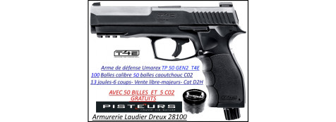 Pistolet T4E TP 50 GEN 2 calibre 50 Umarex CaIibre 50- balles Caoutchouc DEFENSE 6 coups-13 joules-AVEC 100 munitions et C02 -VENTE LIBRE-Promotion-Ref 39695-46885
