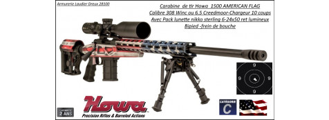Carabine Howa Américan Flag Calibre 308 winch-Répétition Crosse réglable rails picatini +lunette Microdot-6-24x50+Frein bouche+bipied-Promotion-Ref HOAP01