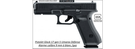 Pistolet alarme Glock 17 gen5 Calibre 9 m/m blanc /gaz  Semi auto 17 coups -Promotion-Ref 41672