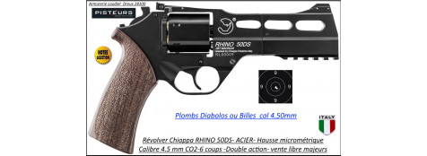 Révolver Chiappa Rhino 50 DS Calibre 4,5mm C02 Acier Bronzé 6 coups plombs ou billes -Ref 41525