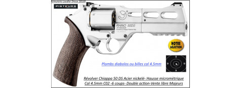 Révolver Chiappa Rhino 50 DS Calibre 4,5mm C02 Nickelé 6 coups plombs ou billes -Ref 41526