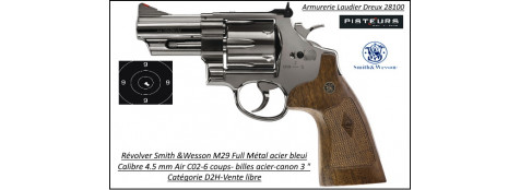 Revolver Smith & wesson M29 Air CO2 Calibre 4,5 mm Bleui canon 3" Barillet 6 coups plombs billes métal Full métal-Ref 41718