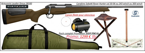 Carabine Sabatti Rover Hunter Répétition Calibre 243 winch Synthétique marron  + pack Promotion viseur Bushnell point rouge+housse + accessoires canon 56 cm fileté 14x100-Promotion-Ref 42953