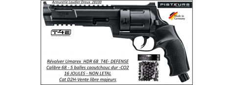 Revolver walther T4E HDR CaIibre 68 balles Caoutchouc DEFENSE 5 coups-16 joules-AVEC 100 BILLES ET 5 C02-VENTE LIBRE-Promotion-Ref 43503